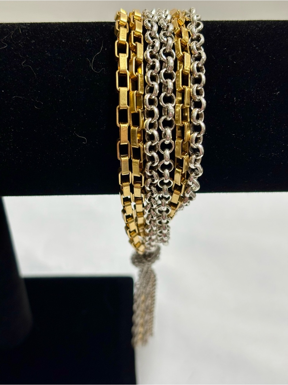 Vintage Retired Brighton "In The Mix" Mixed Metal Chain Tassel Bracelet -7" long - Picture 2 of 4